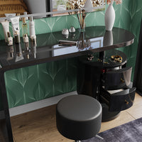 Vicco Tavolo da toeletta Nero lucido 120 cm con specchio LED e sgabello