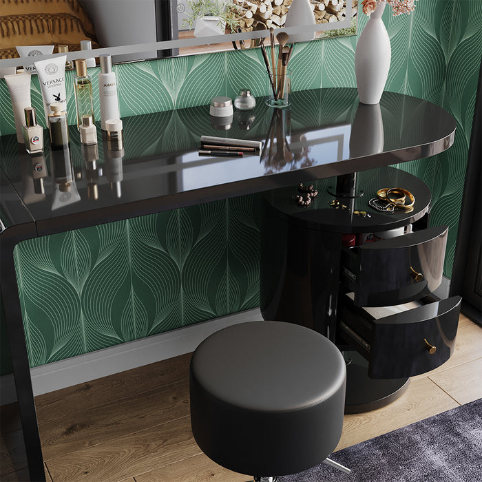 Vicco Tavolo da toeletta Nero lucido 120 cm con specchio LED e sgabello