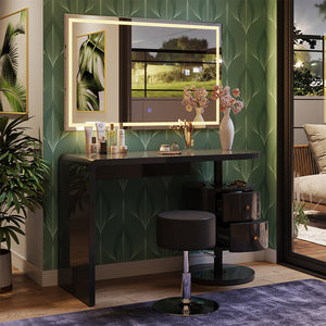 Vicco Tavolo da toeletta Nero lucido 120 cm con specchio LED e sgabello