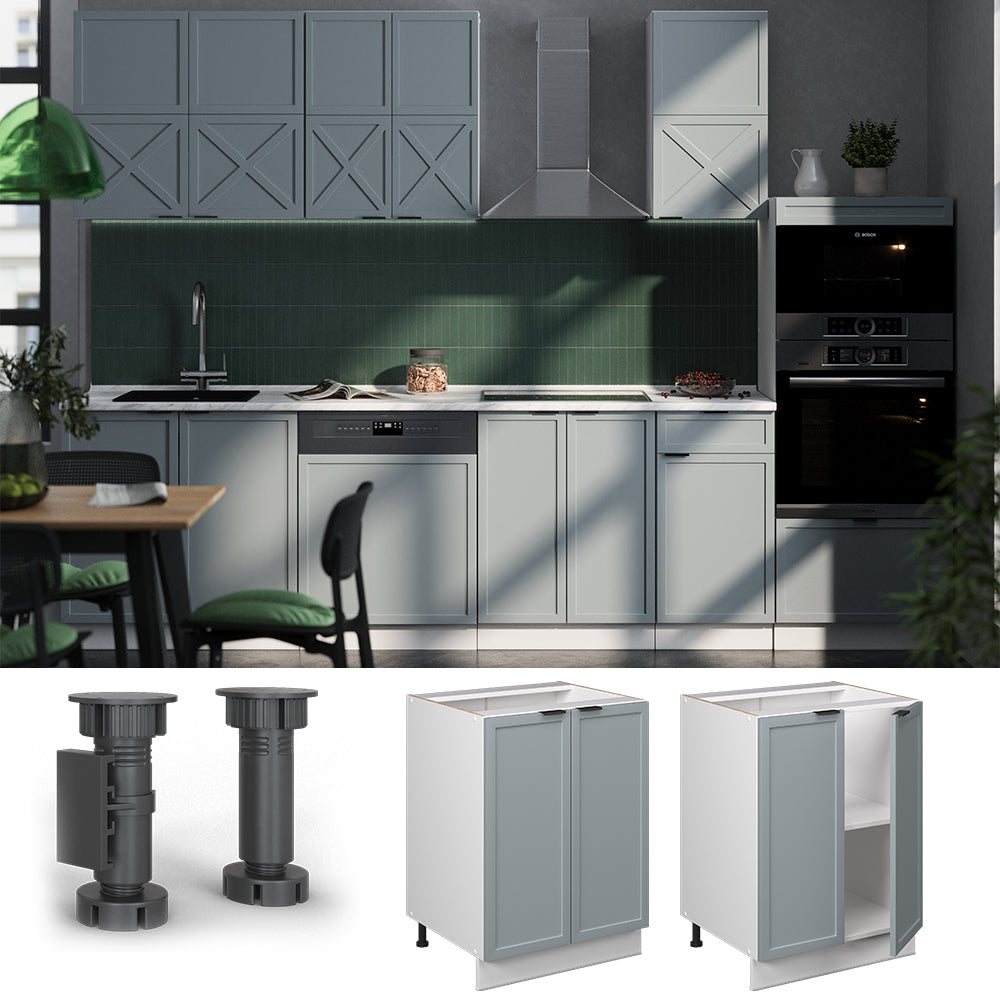 Vicco Mobiletto base cucina Blu-grigio chiaro 60 cm , PL Rovere