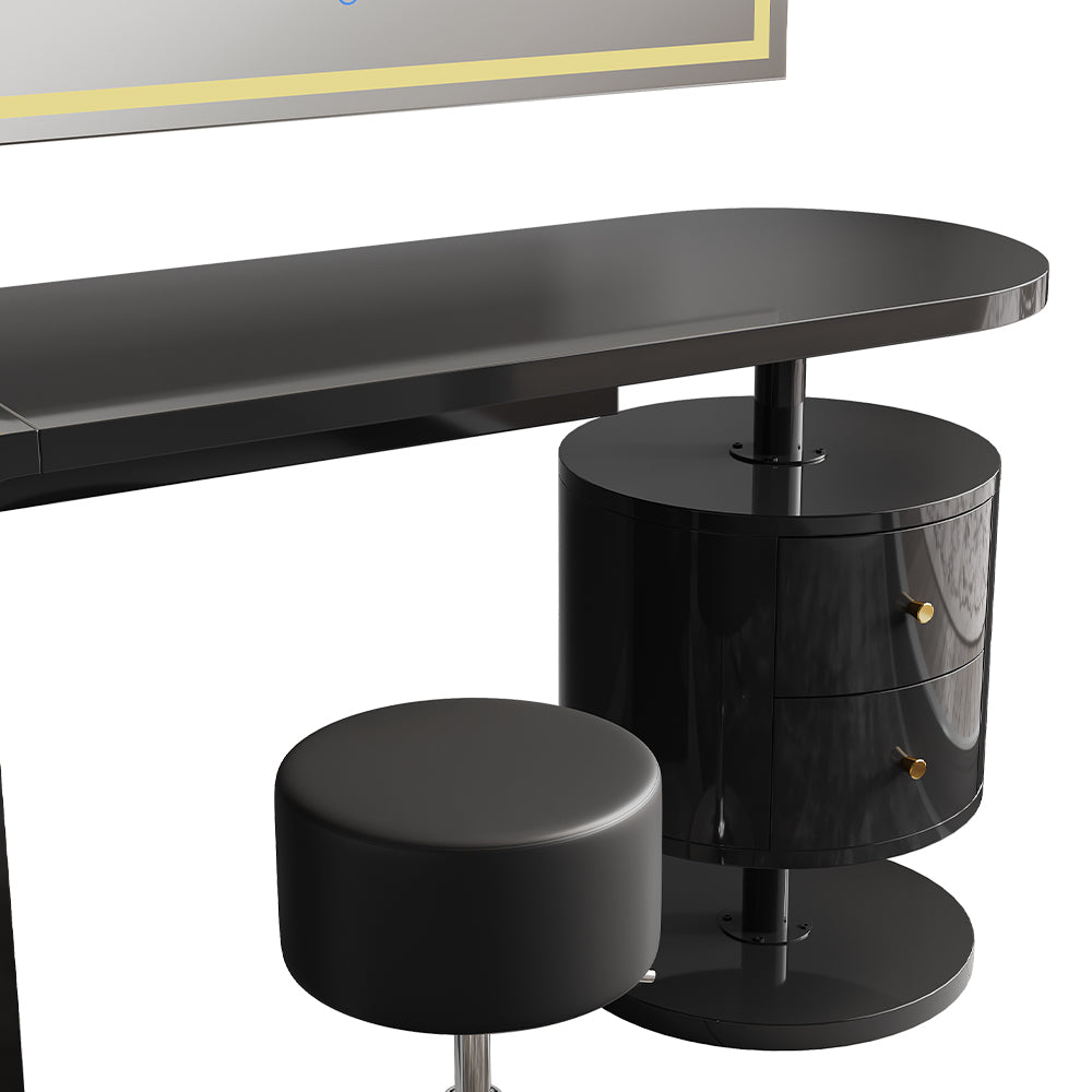 Vicco Tavolo da toeletta Nero lucido 120 cm con specchio LED e sgabello