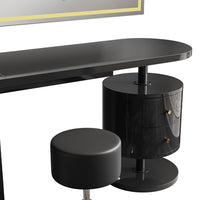 Vicco Tavolo da toeletta Nero lucido 120 cm con specchio LED e sgabello