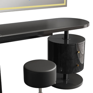 Vicco Tavolo da toeletta Nero lucido 120 cm con specchio LED e sgabello