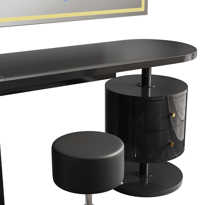 Vicco Tavolo da toeletta Nero lucido 120 cm con specchio LED e sgabello