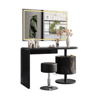 Vicco Tavolo da toeletta Nero lucido 120 cm con specchio LED e sgabello