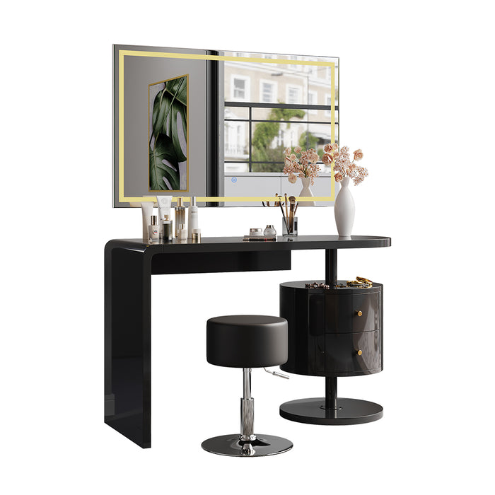 Vicco Tavolo da toeletta Nero lucido 120 cm con specchio LED e sgabello