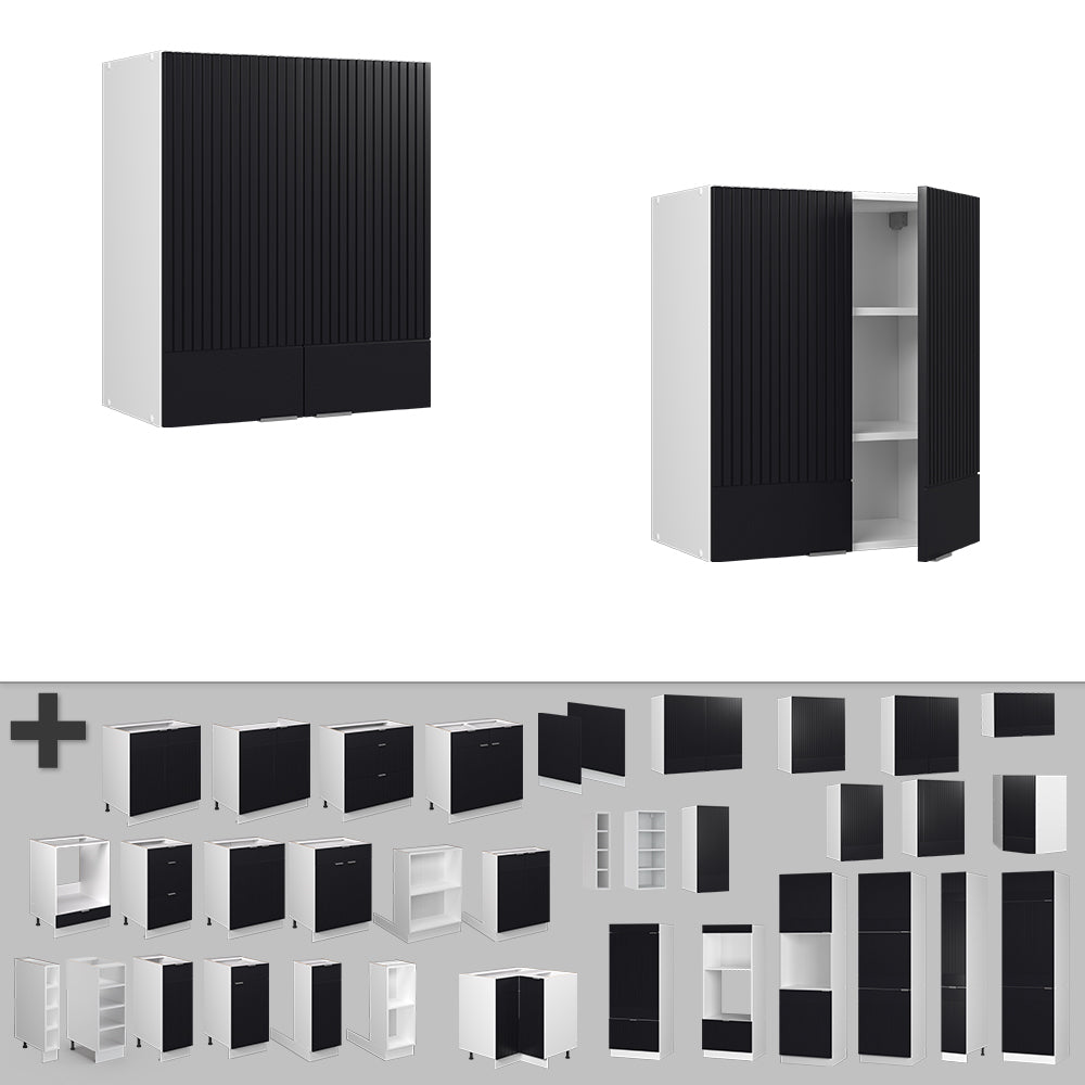 Vicco Pensile da cucina Nero a righe 60 cm