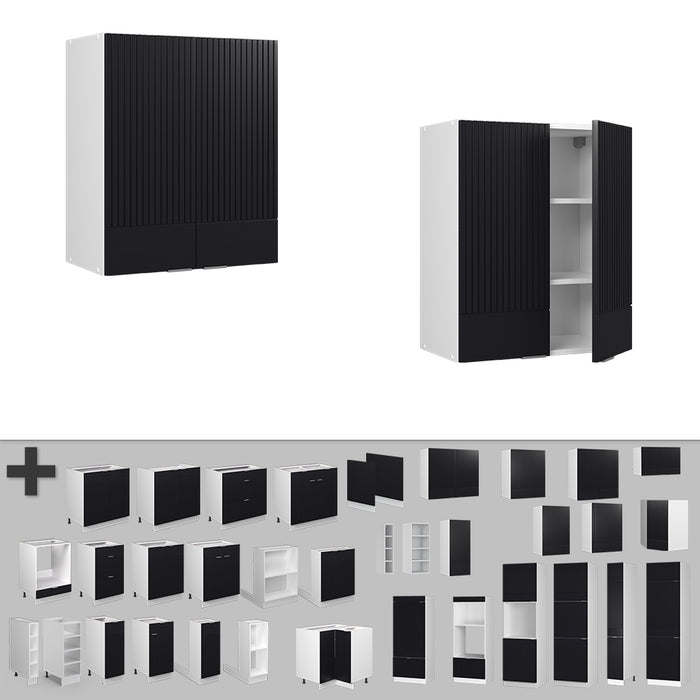 Vicco Pensile da cucina Nero a righe 60 cm