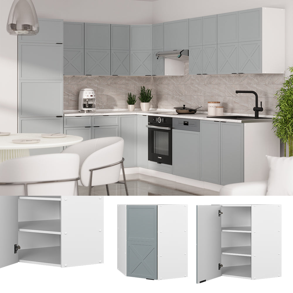Vicco Mobile angolare da cucina Blu-grigio chiaro 57 cm