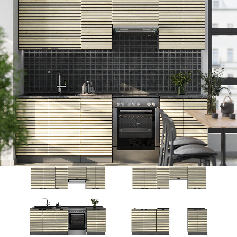 Vicco Cucina componibile Pannello in rovere/antracite 240 cm , PL Marmo
