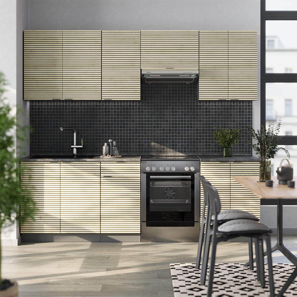 Vicco Cucina componibile Pannello in rovere/antracite 240 cm , PL Marmo