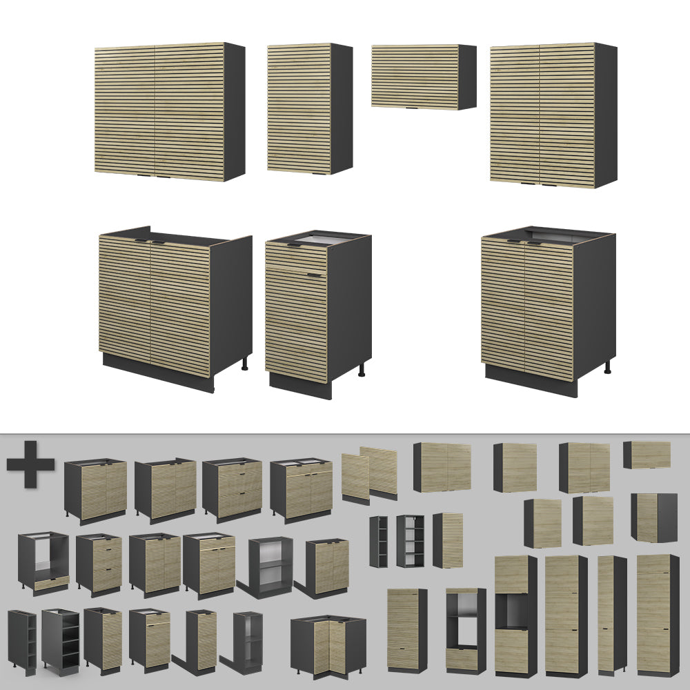 Vicco Cucina componibile Pannello in rovere/antracite 240 cm , PL Marmo