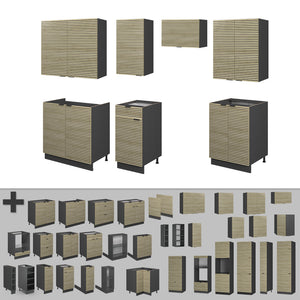 Vicco Cucina componibile Pannello in rovere/antracite 240 cm senza piano di lavoro