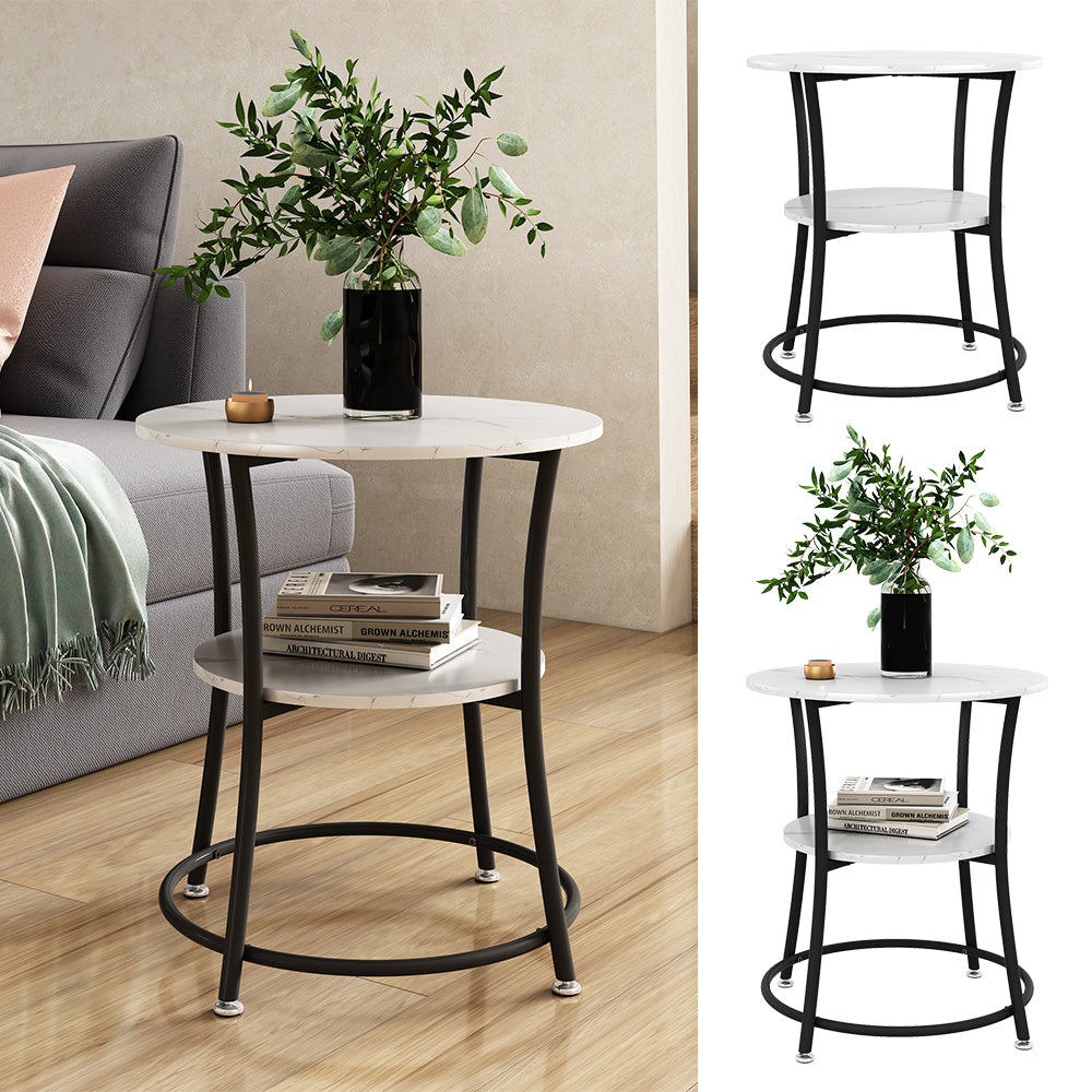 Vicco Tavolino da salotto Marmo bianco 50 x 50 cm con ripiano