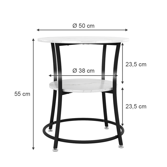 Vicco Tavolino da salotto Marmo bianco 50 x 50 cm con ripiano