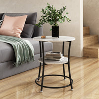 Vicco Tavolino da salotto Marmo bianco 50 x 50 cm con ripiano