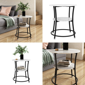 Vicco Tavolino da salotto Marmo bianco 50 x 50 cm con ripiano