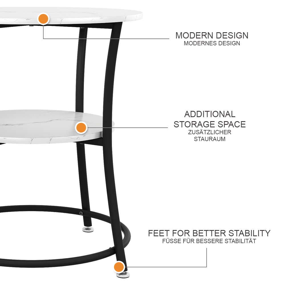 Vicco Tavolino da salotto Marmo bianco 50 x 50 cm con ripiano