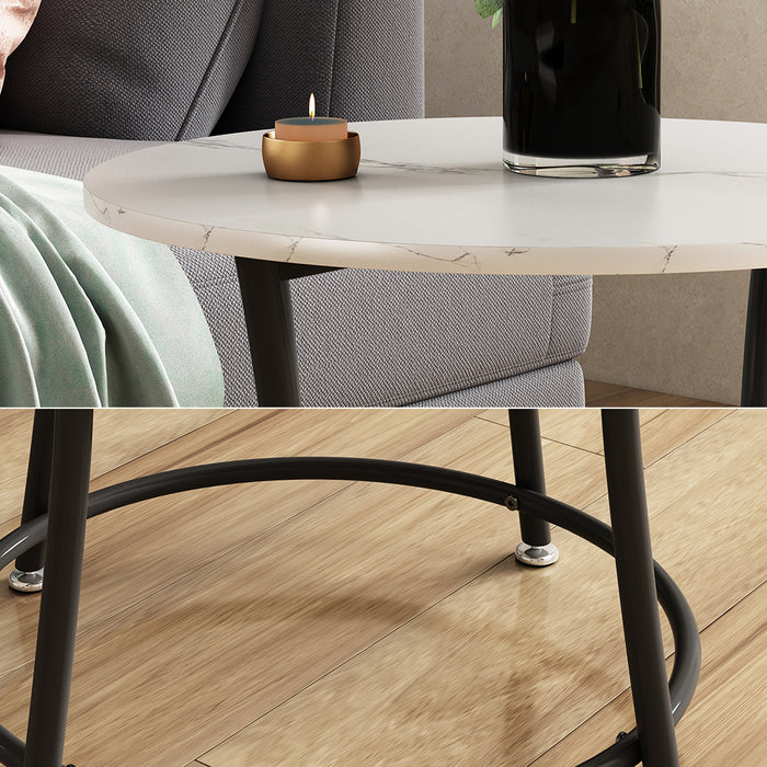 Vicco Tavolino da salotto Marmo bianco 50 x 50 cm con ripiano