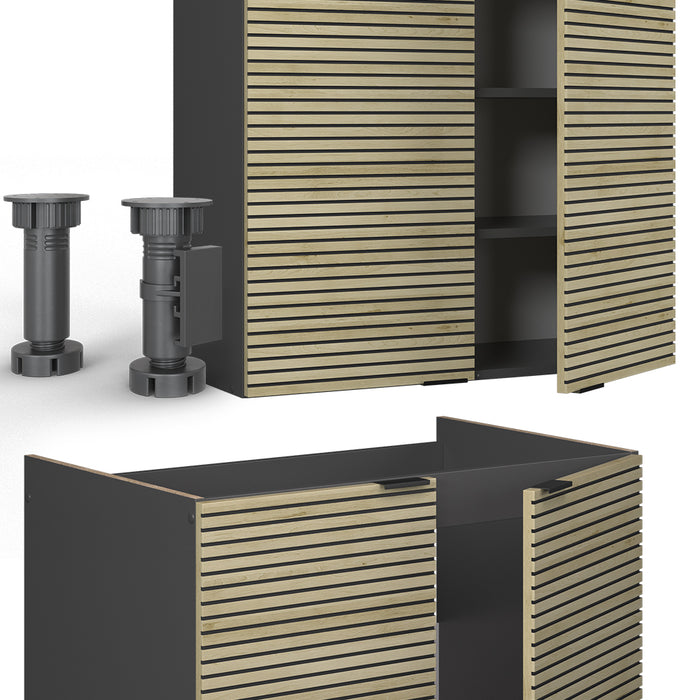 Vicco Cucina componibile Pannello in rovere/antracite 200 cm , PL Marmo