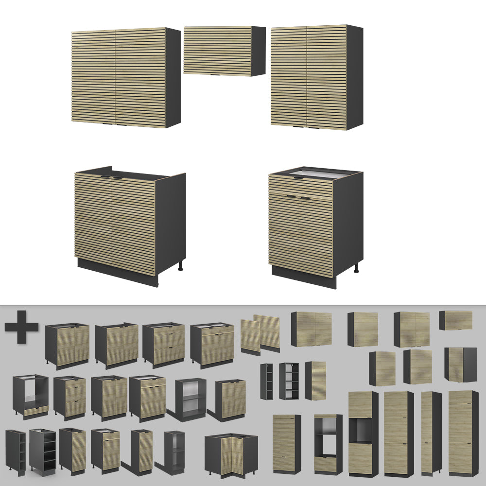 Vicco Cucina componibile Pannello in rovere/antracite 200 cm , PL Rovere