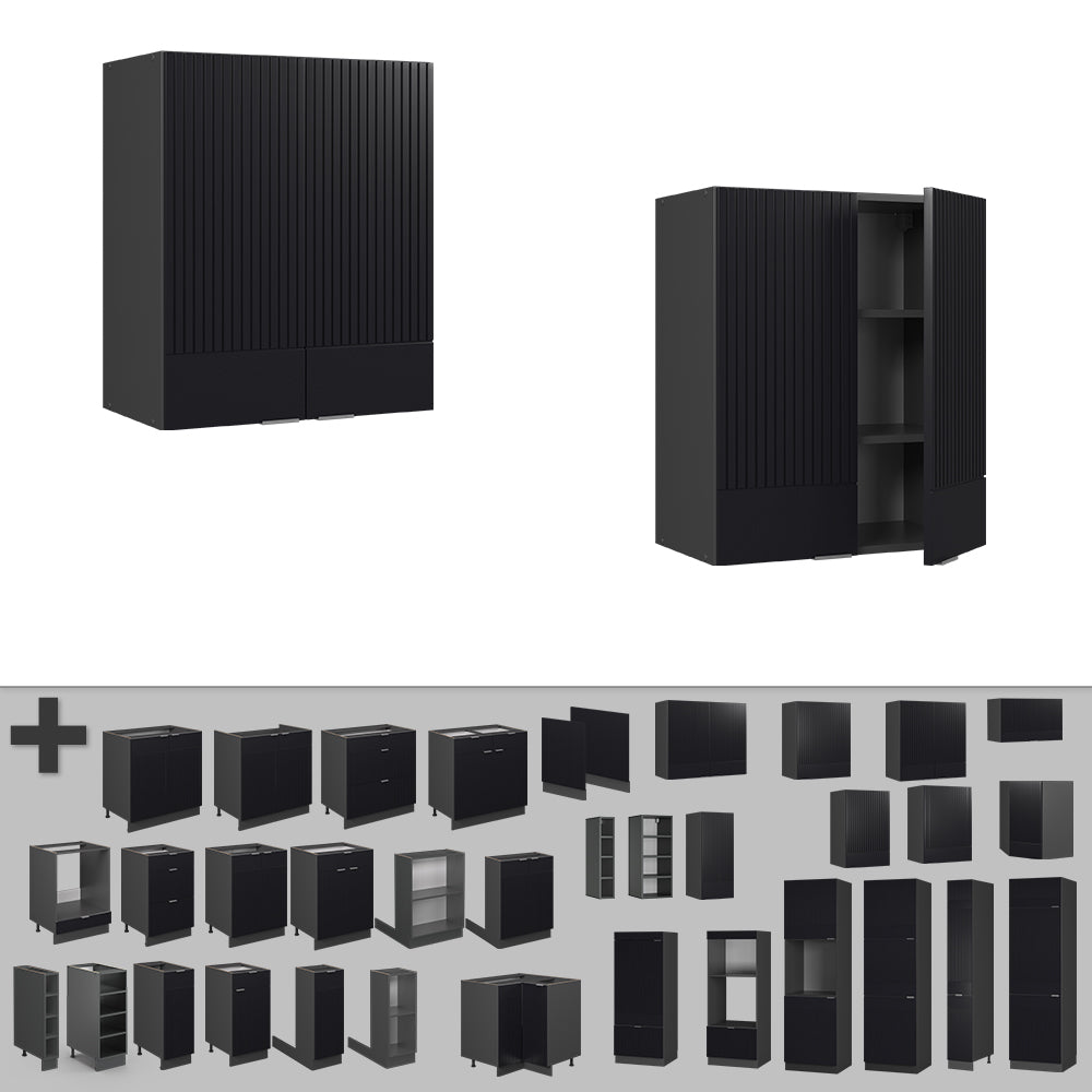 Vicco Pensile da cucina Nero a righe 60 cm