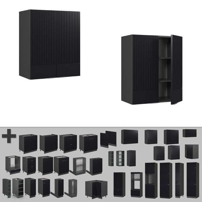 Vicco Pensile da cucina Nero a righe 60 cm