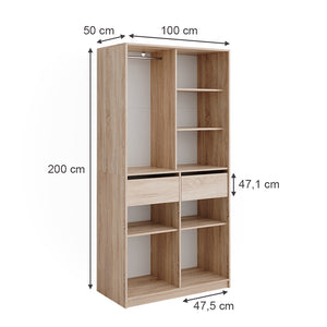 Vicco Armadio Sonoma 100 x 200 cm con 2 cassetti