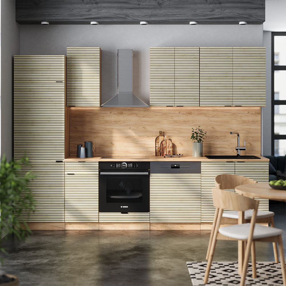 Vicco Cucina componibile Pannello in rovere/rovere goldkraft 300 cm , PL Marmo