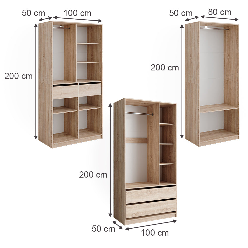 Vicco Armadio Sonoma 100 x 200 cm Set di 3