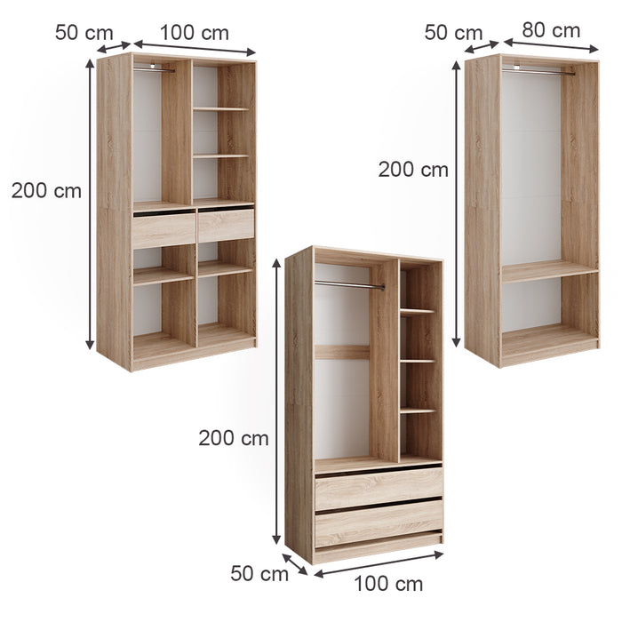 Vicco Armadio Sonoma 100 x 200 cm Set di 3