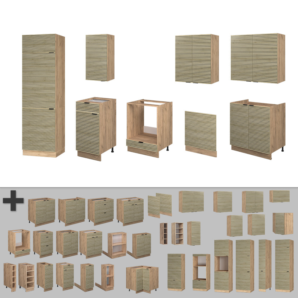 Vicco Cucina componibile Pannello in rovere/rovere goldkraft 300 cm senza piano di lavoro