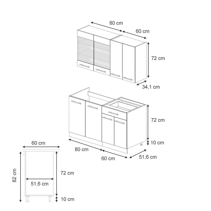 Vicco Cucina singola Blu scuro lucido/bianco 140 cm senza piano di lavoro