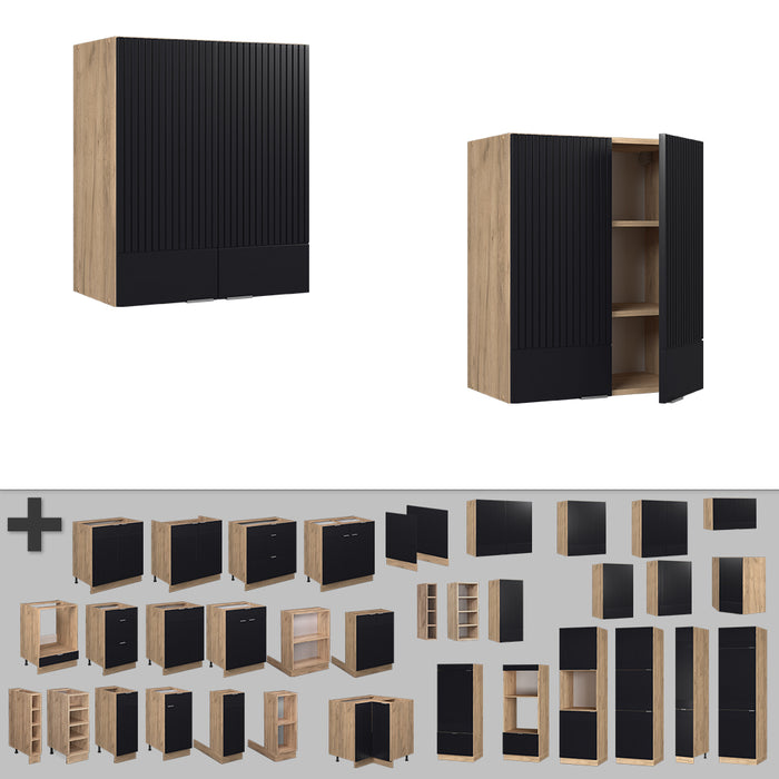 Vicco Pensile da cucina Nero a righe 60 cm