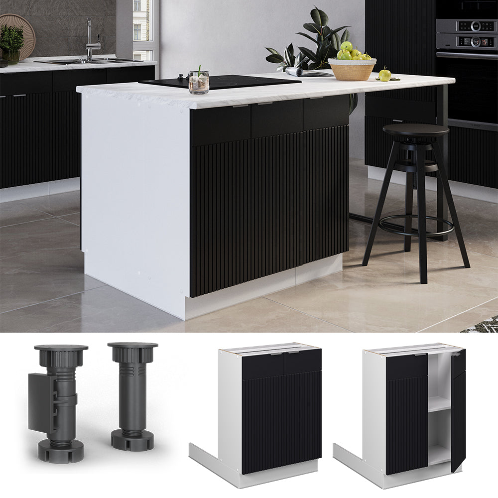 Vicco Isola cucina Nero a righe 60 cm senza piano di lavoro