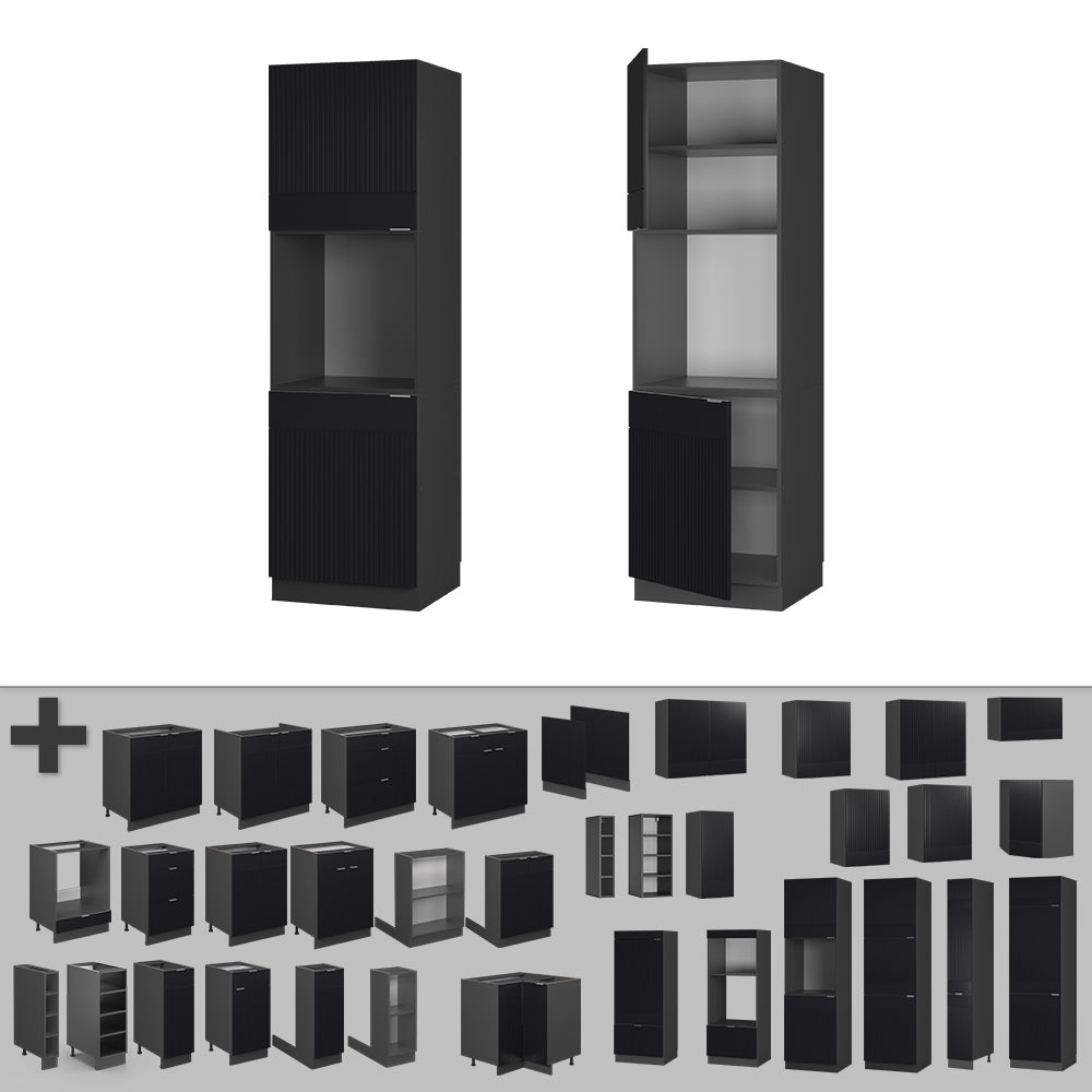 Vicco Mobile per forno da incasso Nero a righe 60 cm aperto