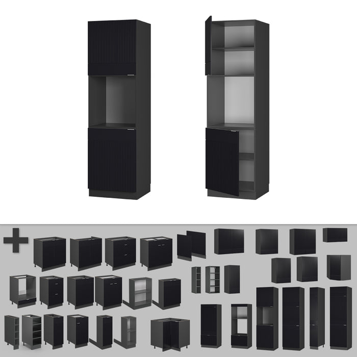 Vicco Mobile per forno da incasso Nero a righe 60 cm aperto