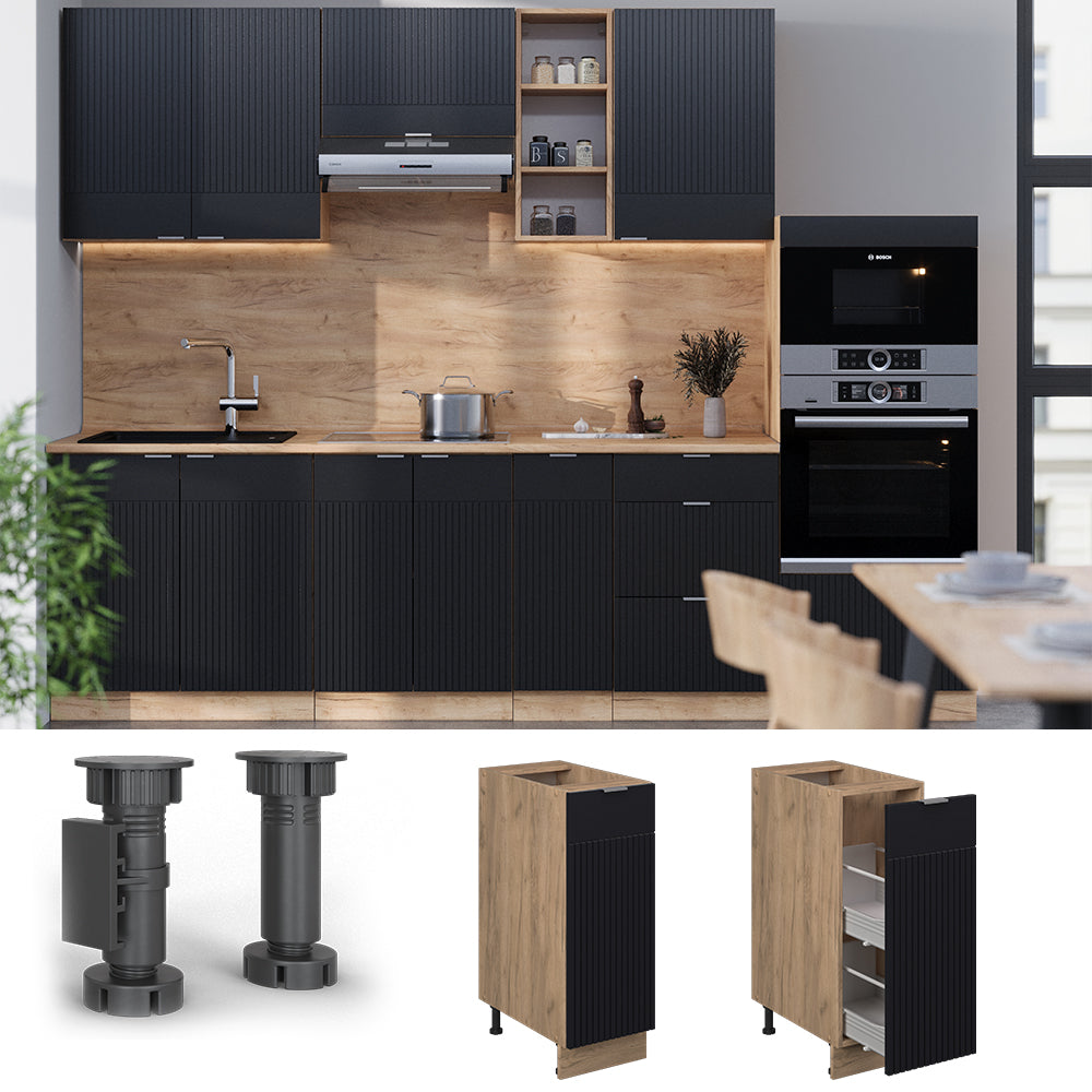 Vicco Armadio cucina dispensa alto Nero a righe 30 cm senza piano di lavoro