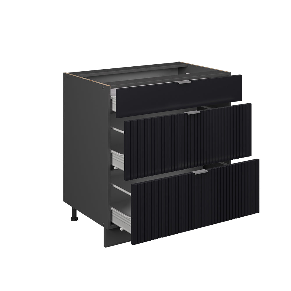 Vicco Mobiletto base per cucina Nero a righe 80 cm con 3 cassetti, PL Marmo