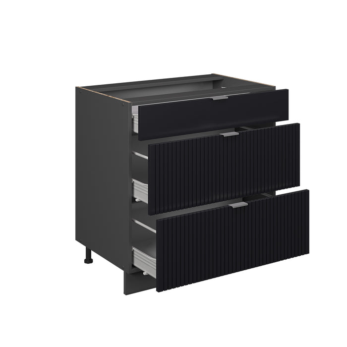 Vicco Mobiletto base per cucina Nero a righe 80 cm con 3 cassetti, PL Marmo