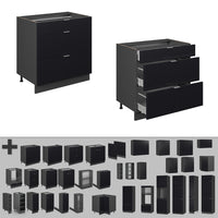 Vicco Mobiletto base per cucina Nero a righe 80 cm con 3 cassetti, PL Marmo