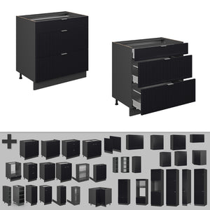 Vicco Mobiletto base per cucina Nero a righe 80 cm con 3 cassetti, senza piano di lavoro