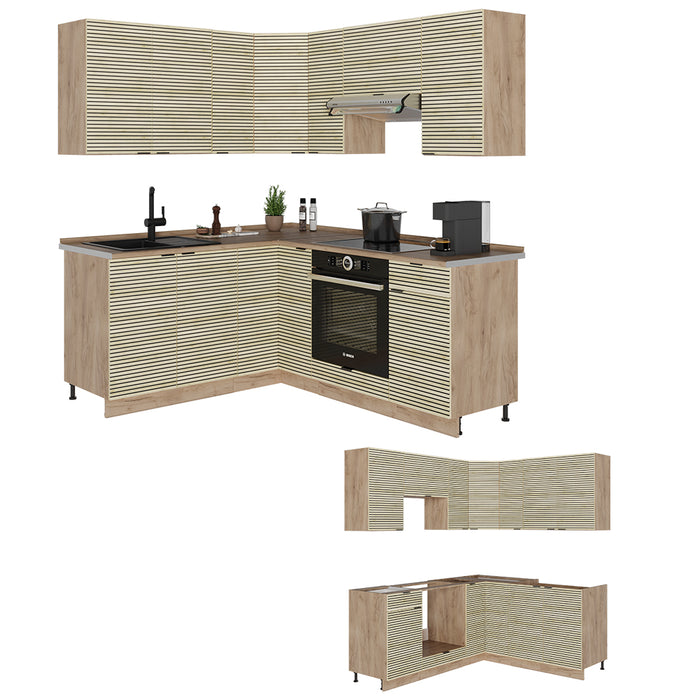 Vicco Cucina angolare completa Pannello in rovere/rovere goldkraft 160 x 60 cm senza piano di lavoro