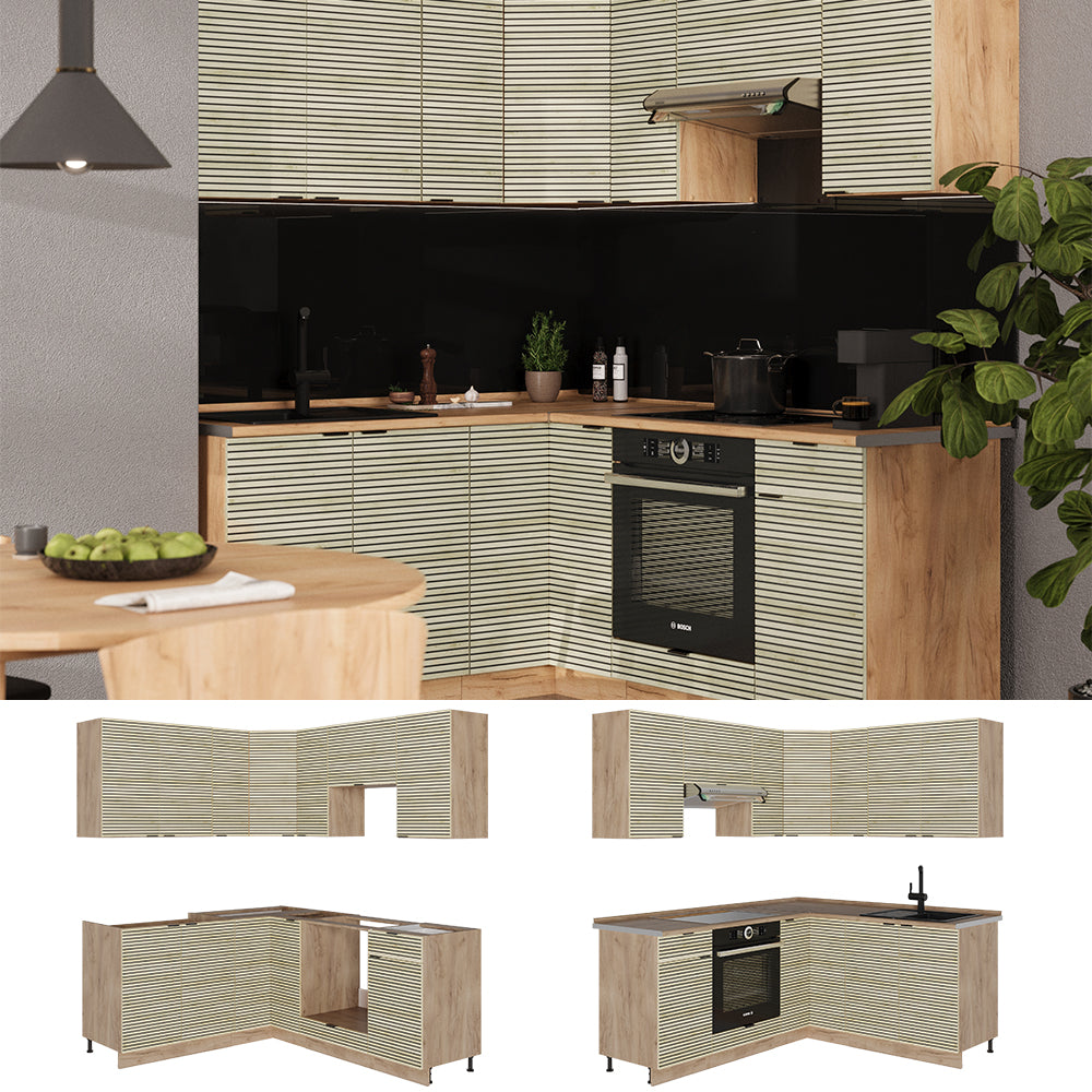 Vicco Cucina angolare completa Pannello in rovere/rovere goldkraft 160 x 190 cm , PL Rovere