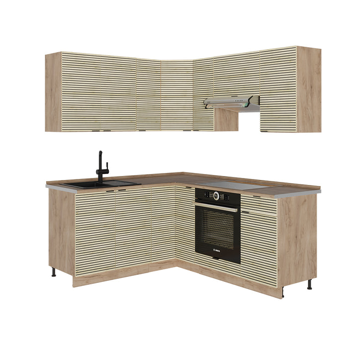 Vicco Cucina angolare completa Pannello in rovere/rovere goldkraft 160 x 60 cm senza piano di lavoro