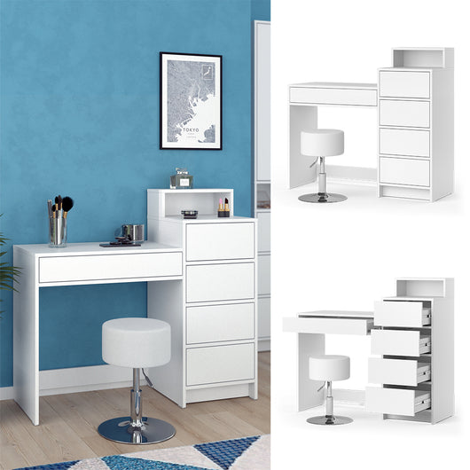 Vicco FORNITURA: Tavolino da toilette Bianco 110.5 cm con sgabello