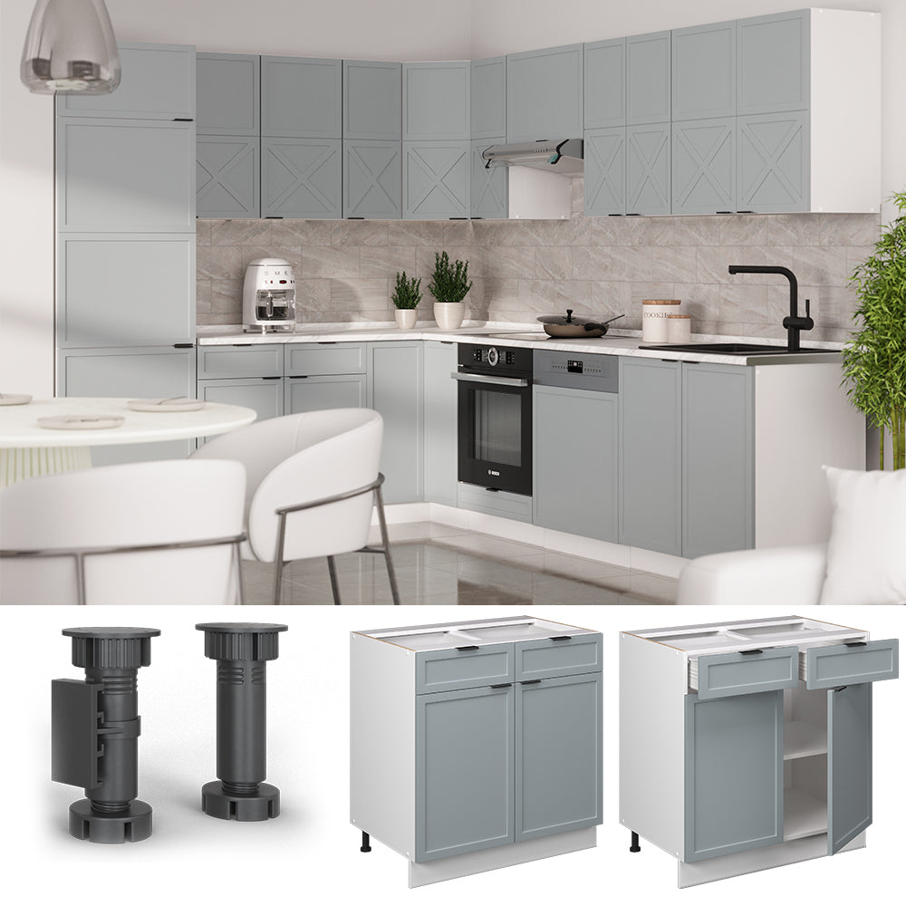 Vicco Mobiletto base per cucina Blu-grigio chiaro 80 cm senza piano di lavoro