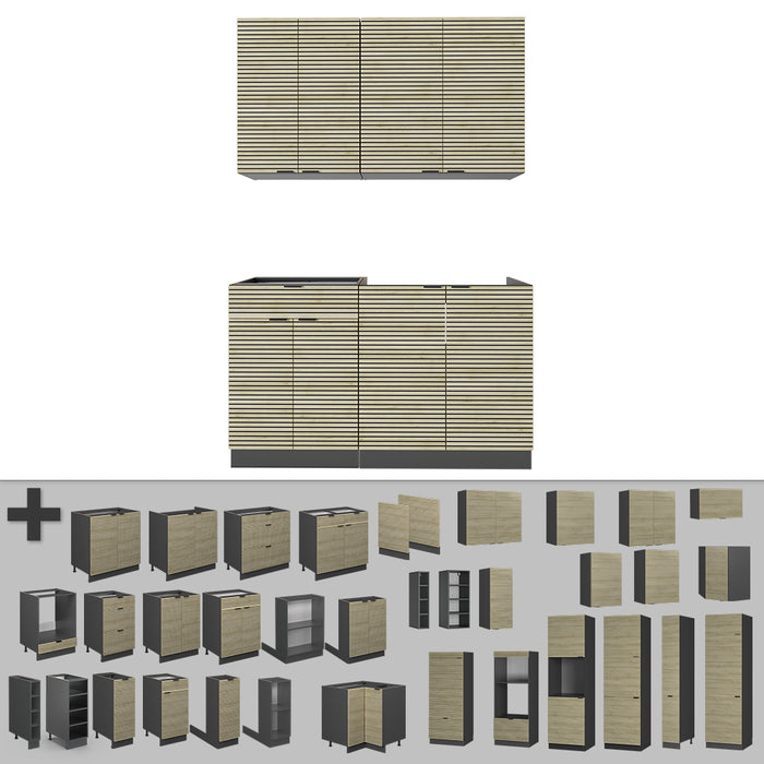 Vicco Cucina completa Pannello in rovere/antracite 140 cm , PL Marmo