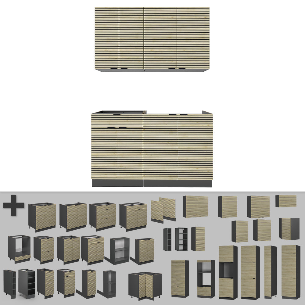 Vicco Cucina completa Pannello in rovere/antracite 140 cm senza piano di lavoro