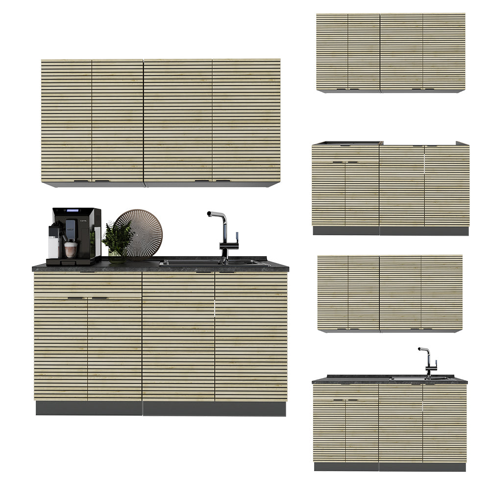 Vicco Cucina completa Pannello in rovere/antracite 140 cm senza piano di lavoro